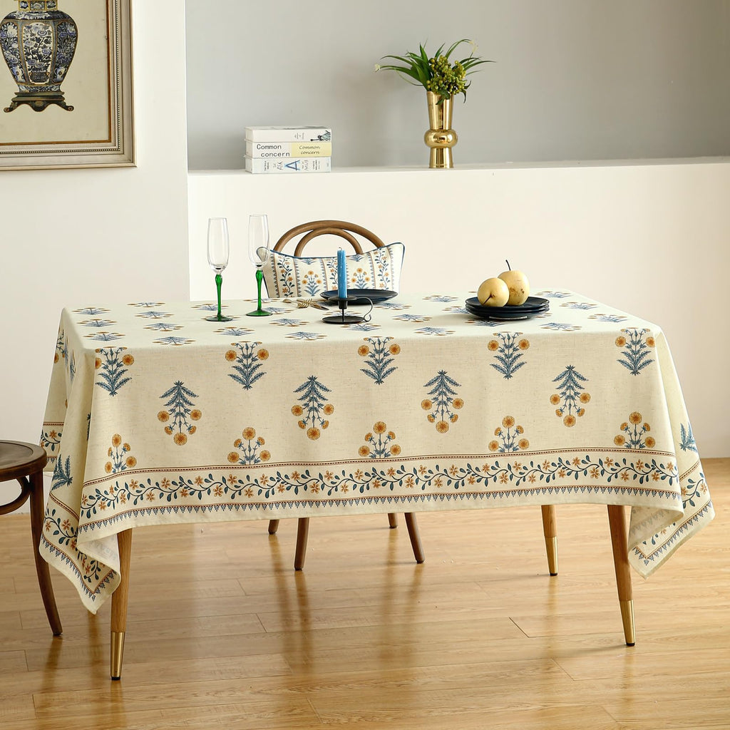 ISAENNE Designer French Linen Rectangular Tablecloth,102"x63"-Estevan A