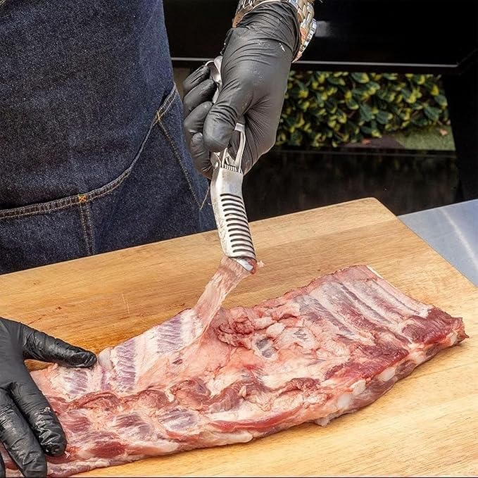FirFiltr Rib Prep Tool Pro,Stainless Steel Rib Membrane Removal Tool,Professional Boning Tongs Rib Prep Tool for BBQ Enthusiasts,Ergonomic Handle for Easy Membrane Removal(1 PCS)