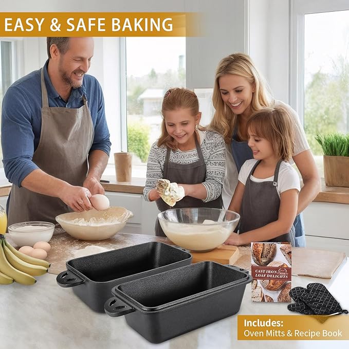 AILITOR Cast Iron Loaf Pan with Lid 9x5 Inch - Bread Baking Pans for Homemade Bread, 2 Piece Set