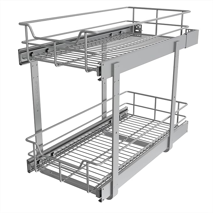 2 Tier Pull Out Cabinet Organizer 11" W X 22" D, Chromed, Full Slide Out