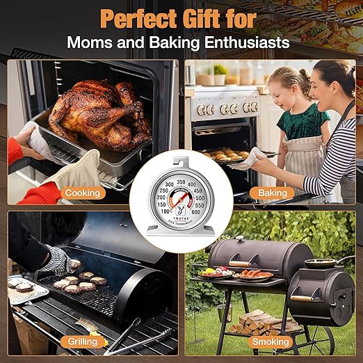 Youtex 2-Pack Oven Thermometer, Upgraded 100-600°F No-Holes Non-Discoloring Easy-to-Clean for Healthier Cooking, Easy-to-Read with Large Bright Numbers for Gas & Electric Ovens, Grills, and Smokers