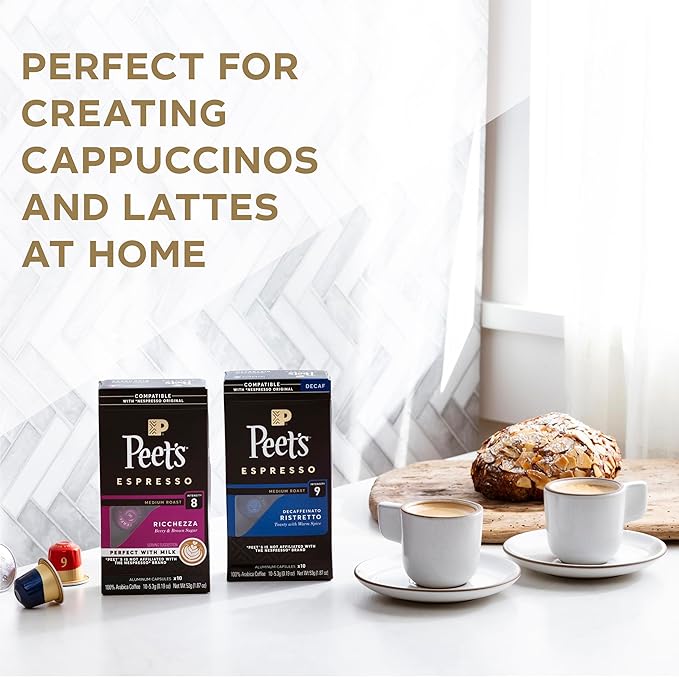Peet's Coffee, Medium Roast Espresso Capsules Variety Pack, Compatible with Nespresso Original Machine, 100% Arabica Coffee - Intensity 8-9, 40 Count (4 Boxes of 10 Espresso Capsules)