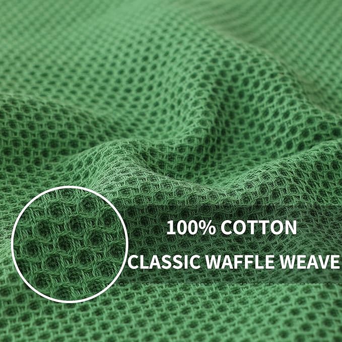 Homaxy 100% Cotton Waffle Weave Kitchen Dish Cloths 12-Pack, Grass Green