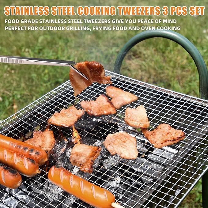 GBZCMJK 3 Pcs Kitchen Tweezers, 12-Inch Stainless Steel Cooking Tweezers, Professional Cooking Tongs, Long Food Tongs for Serving, Sea food, BBQ and Salads