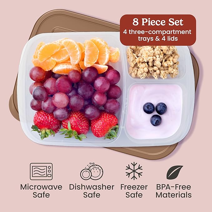 Bentgo Easyboxes Stackable 3-Compartment Bento Lunch Boxes, Set of 4