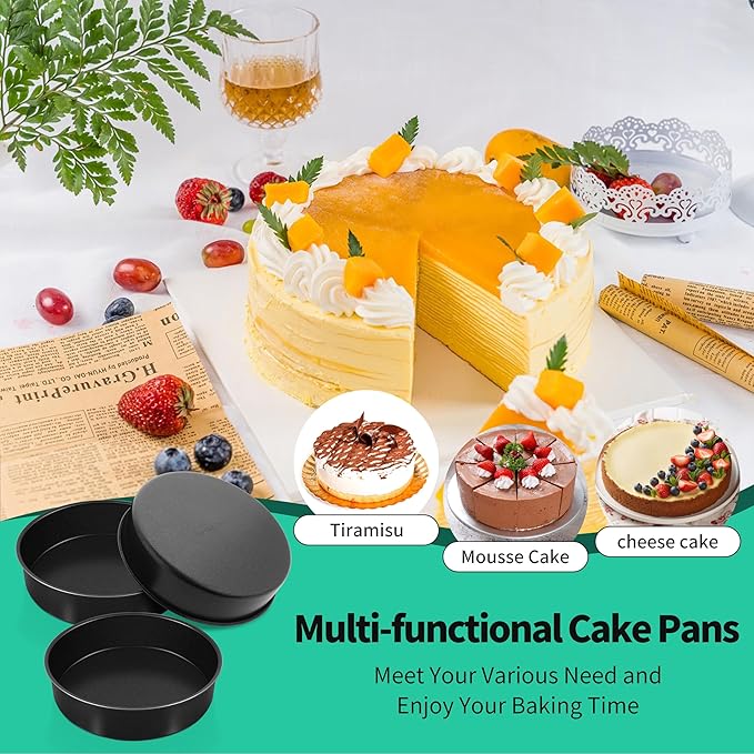 P&P CHEF 8 Inch Cake Pan Set of 3, Non-Stick Round Cake Pans