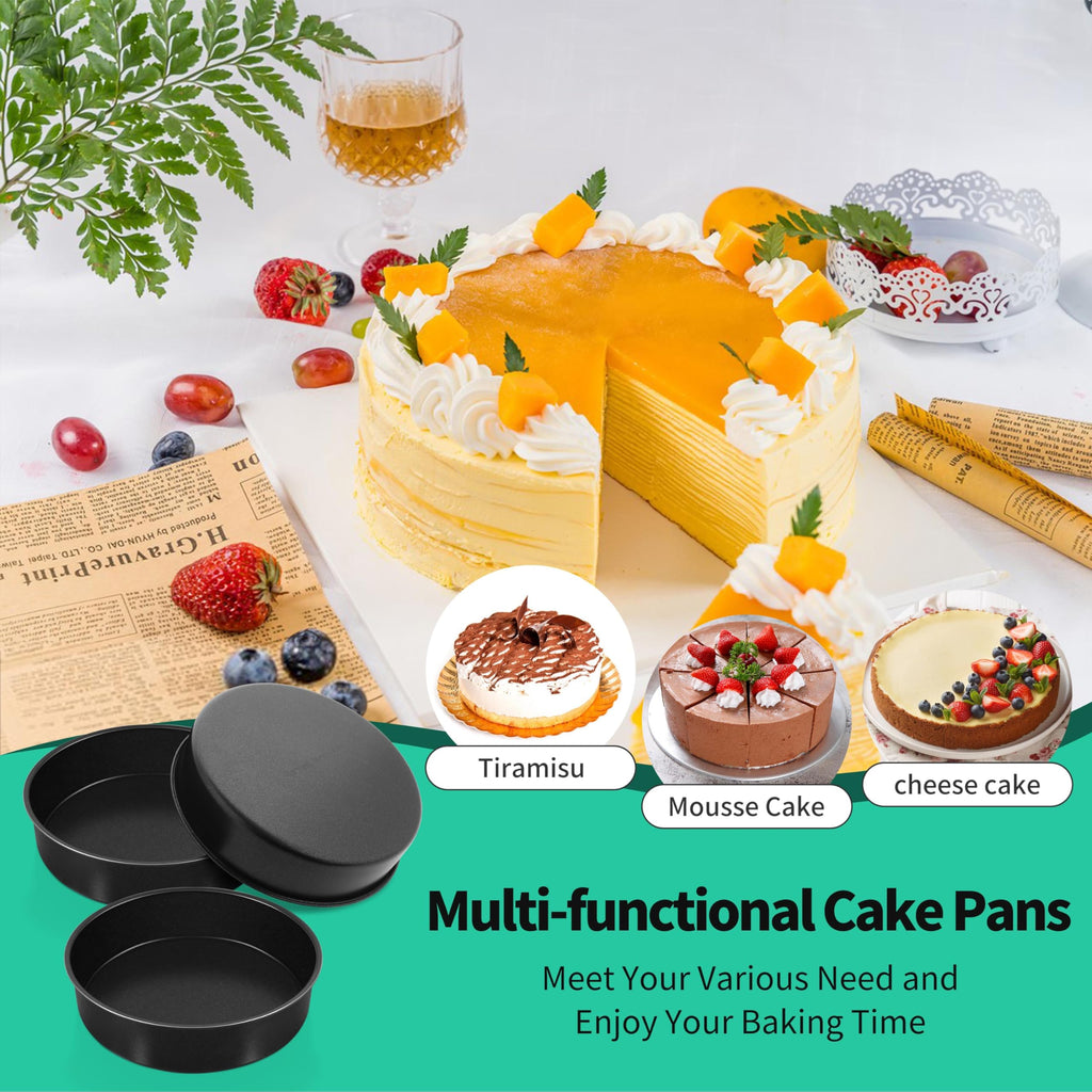 P&P CHEF 8 Inch Cake Pan Set of 3, Non-Stick Round Cake Pans