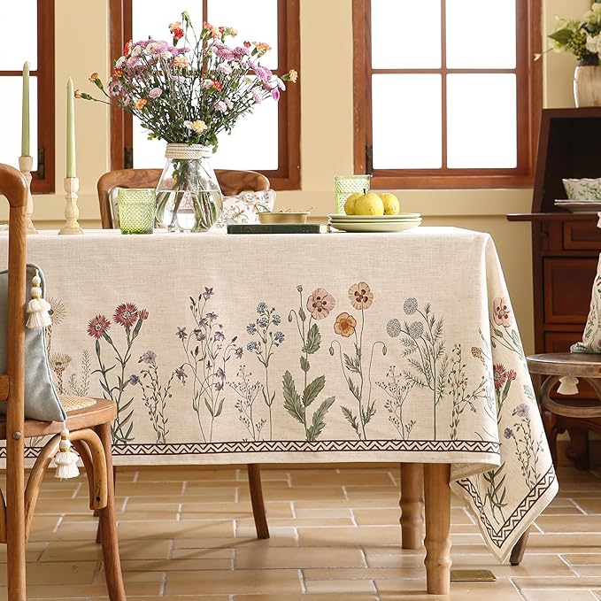 ISAENNE Designer Linen Small Square Tablecloth,55"x55"-Serenity G