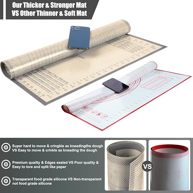 Silicone Pastry Mat 36X24 inch Baking mat Perfect for Dough, Pastry, Pie Crust, Fondant, Cookies, Bread, Pasta/Pizza,Pastry Board, Kitchen Counter Mat