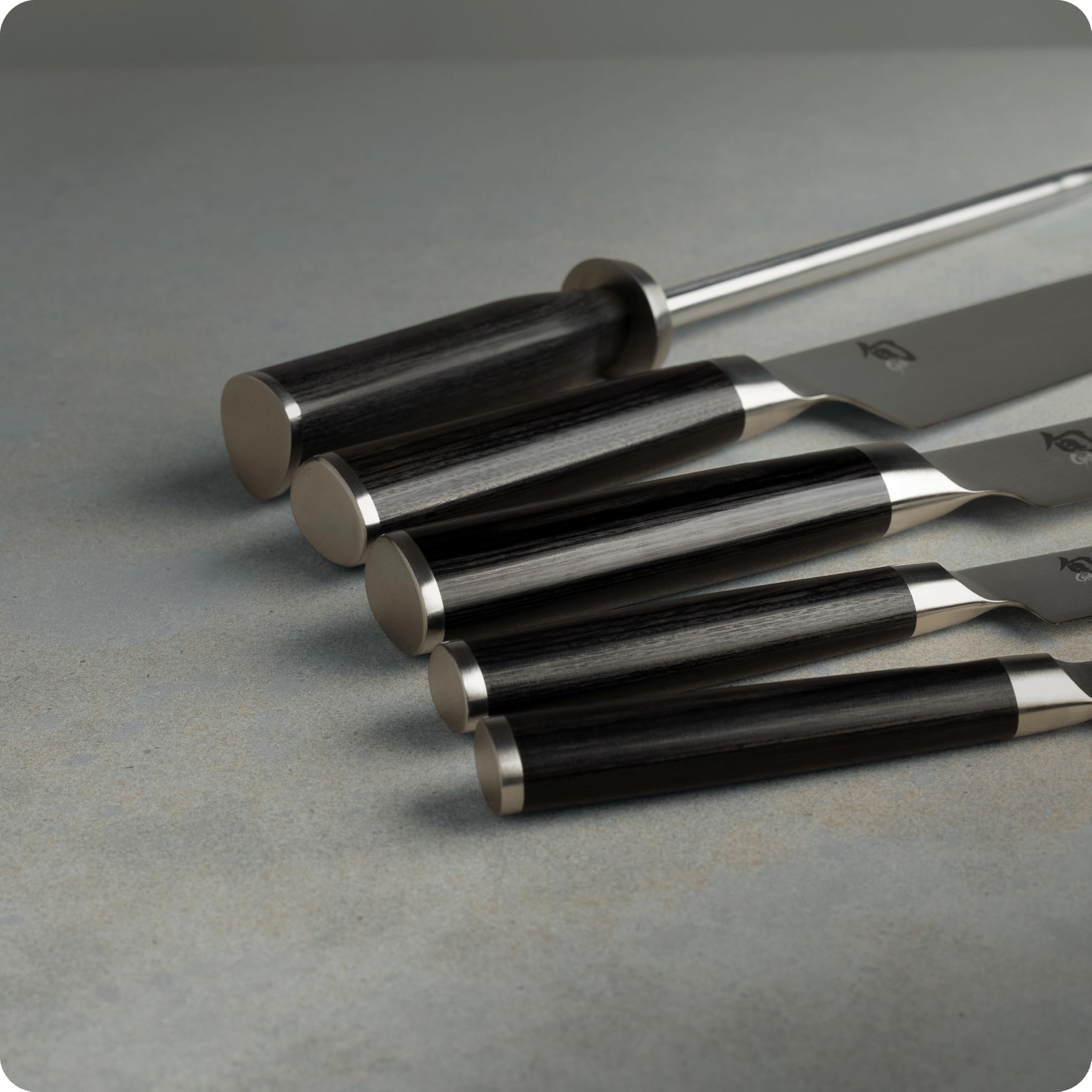 Shun Classic 7 Piece Essential Block Set, Includes 8" Chef, 3.5" Paring, 6" Utility, 9" Bread Knives & Herb Shears, Handcrafted Japanese Knife Block Set, Pakkawood Handles
