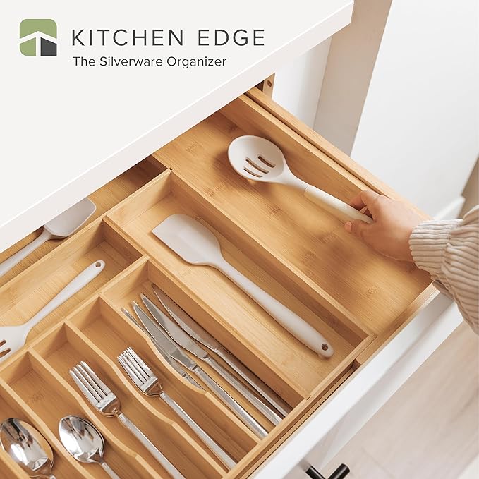 KitchenEdge Silverware & Utensil Drawer Organizer, 16-28 in, Bamboo