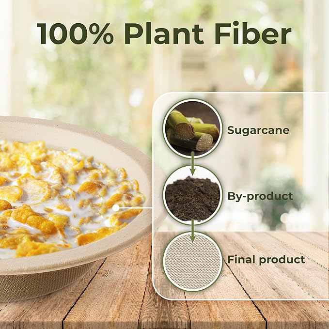 12oz Compostable Paper Bowls Disposable Round Natural Cereal Bowl, 50 Count