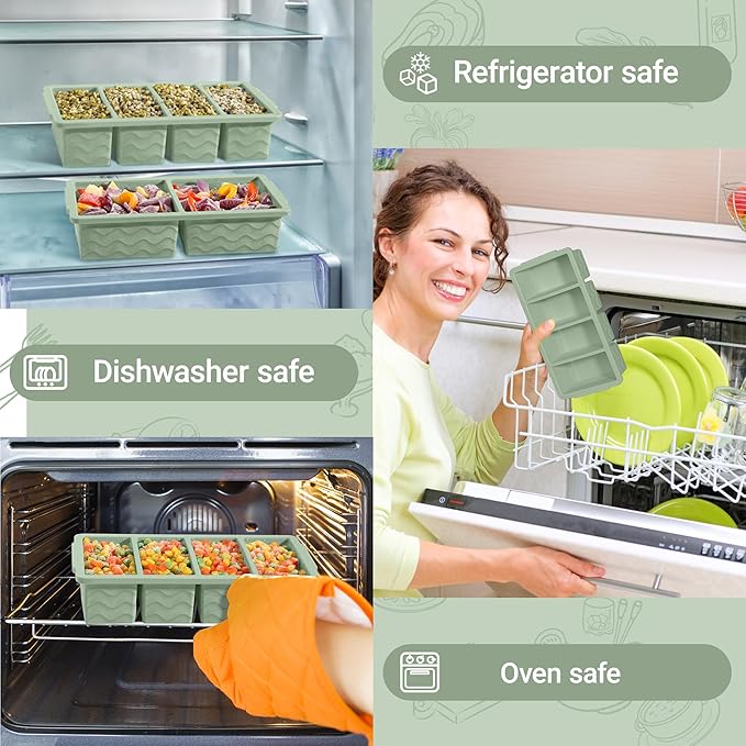 Silicone Freezer Trays with Lid for Soup, 1-Cup & 2-Cup Large Ice Cube Molds Food Storage Containers for Meal Prep, Freeze 500mL/250mL/125mL Portions – 2 Pack