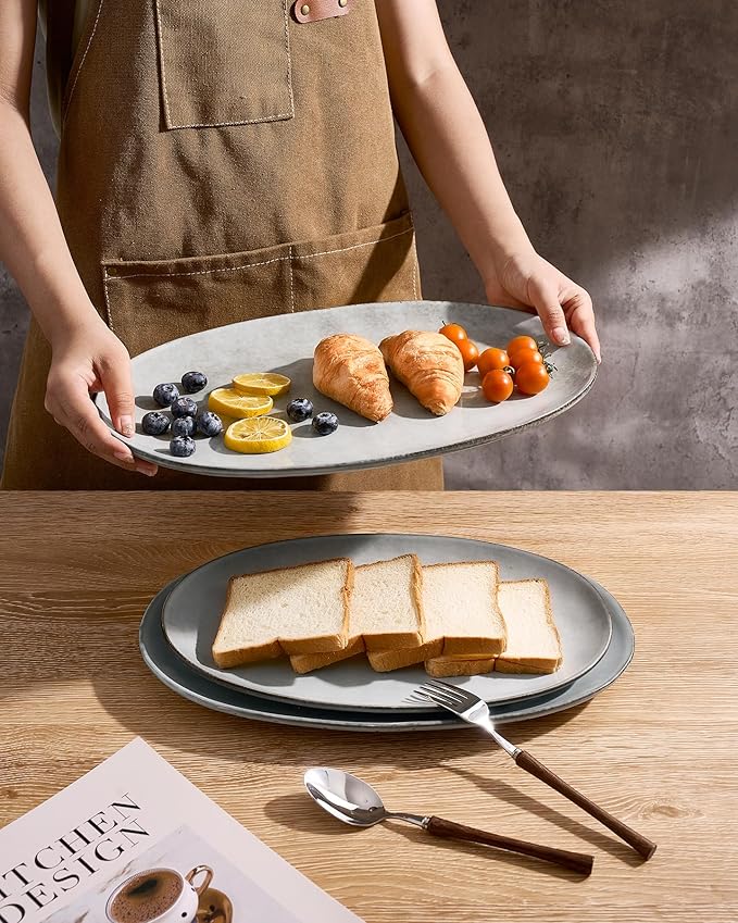 famiware Serving Platters Set of 3 Sizes - Oval, Grey
