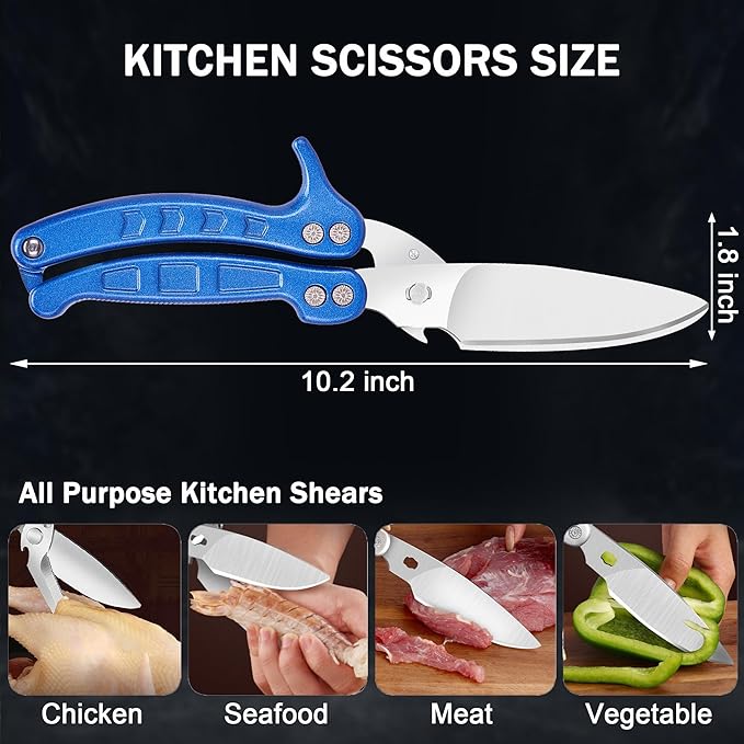 SLEMOON Heavy Duty Kitchen Shears,Poultry Shears with Safety Lock,Blue