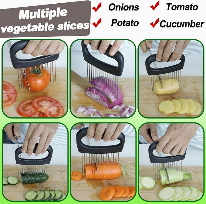 NOVANO Large Onion Slicer & Meat Tenderizer, Kitchen Cooking Tool for Tenderizing, Onion Cutter Vegetable Chopper, Stainless Steel Tomato Slicer with 16 Long Needles, for Potato Lemon