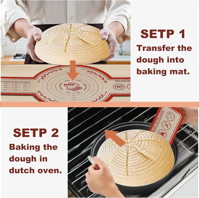 KLOSN Silicone Bread Sling for Dutch Oven, 2 Pack (8" & 10" Round) – Non-Stick & 500°F Heat Resistant Sourdough Mat, Easy to Clean, Reusable Food-Grade Sourdough Slings - Fits 5–7 qt Dutch Ovens
