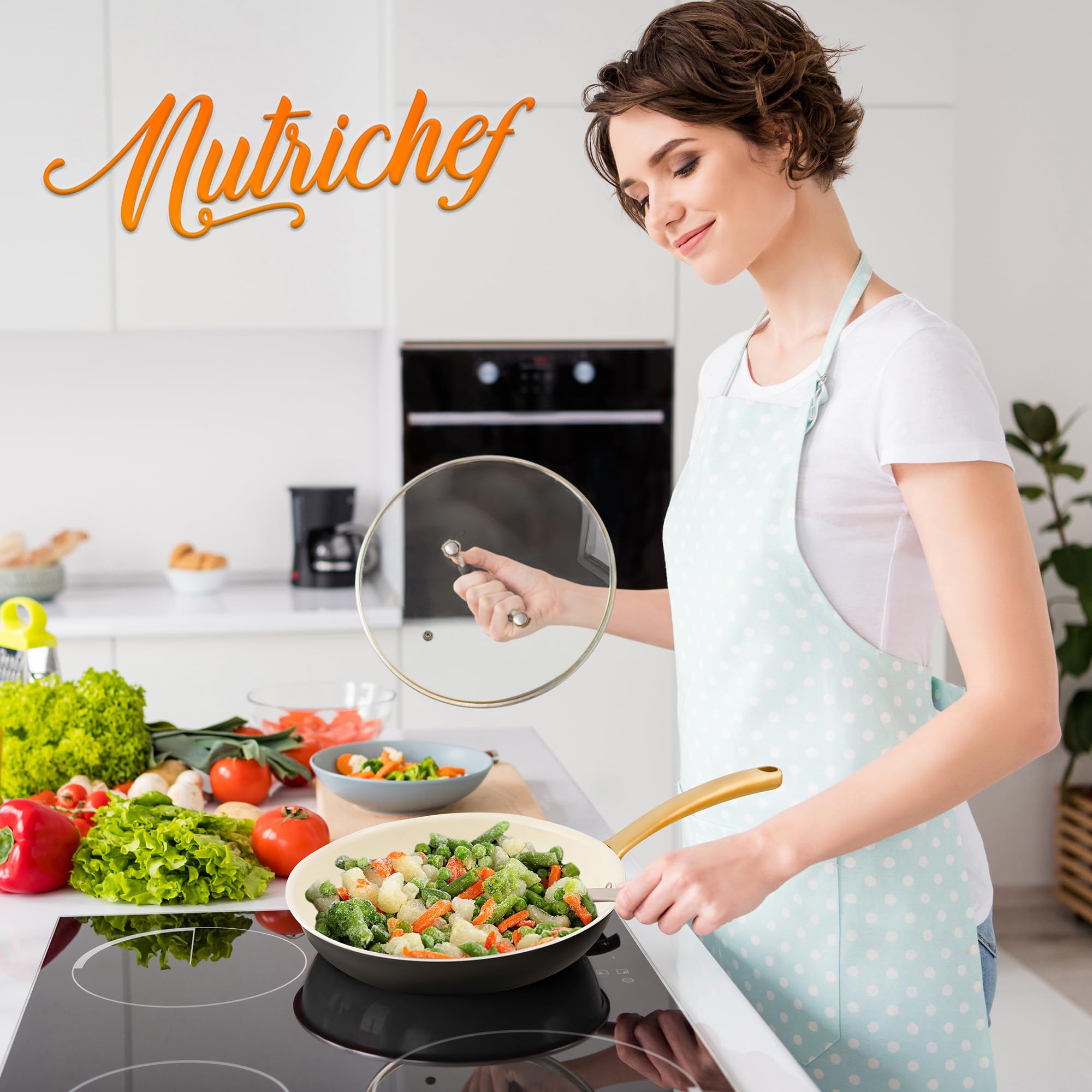 NutriChef 10 Inch Ceramic Coated Frying Pan - Non Stick Skillets with Titanium Handle, Durable Ceramic Omelette Pan, Easy to Clean, PFOA Free