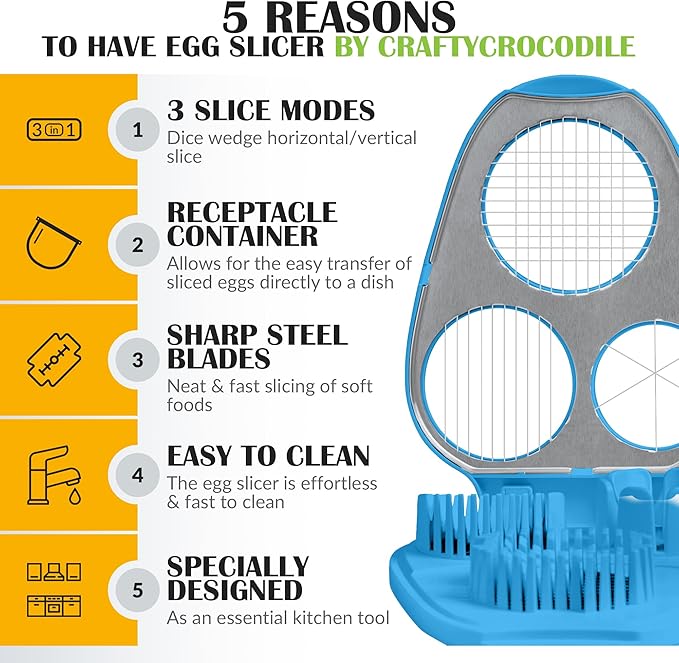 Egg Slicer for Hard Boiled Eggs - 3 Slice Modes Egg Cutter, Dicer, Chopper