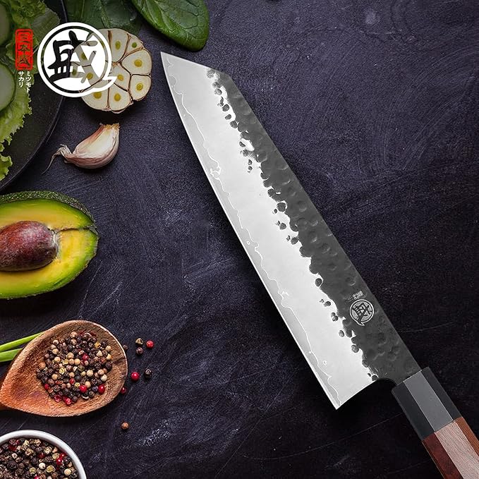 MITSUMOTO SAKARI 9-Inch Japanese Kiritsuke Knife, 3-layer 9Cr18MoV steel