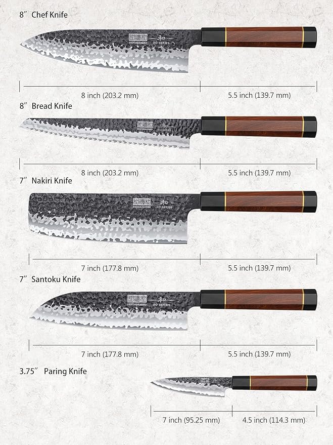 HOSHANHO 5 Pieces Knife Set, Japanese High Carbon Steel Kitchen Knife Sets