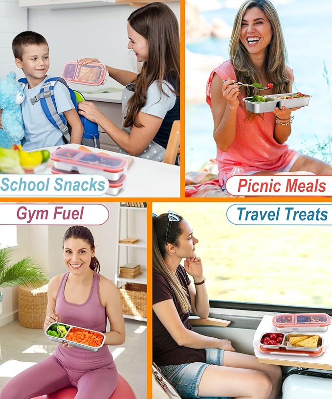 3-Pack Stainless Steel Snack & Lunch Containers for Kids & Adults, 21 oz