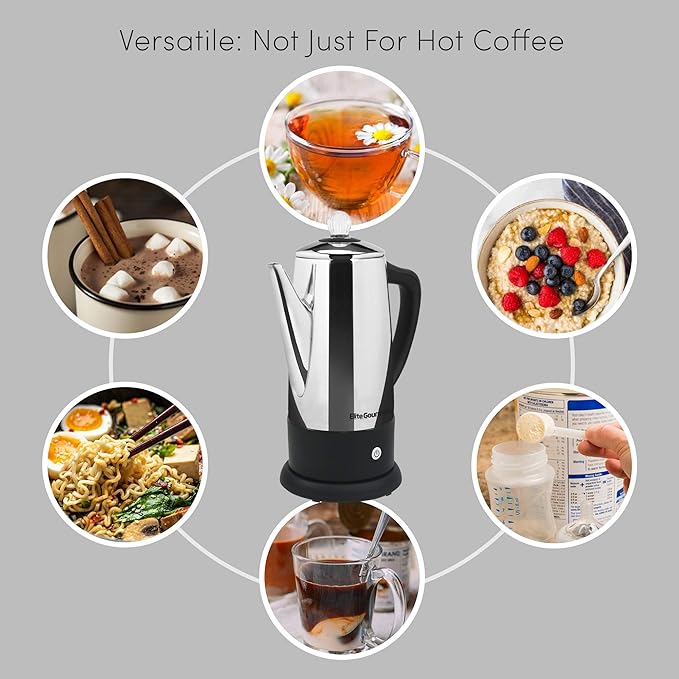 Elite Gourmet EC812 Electric 12-Cup Coffee Percolator, Stainless Steel