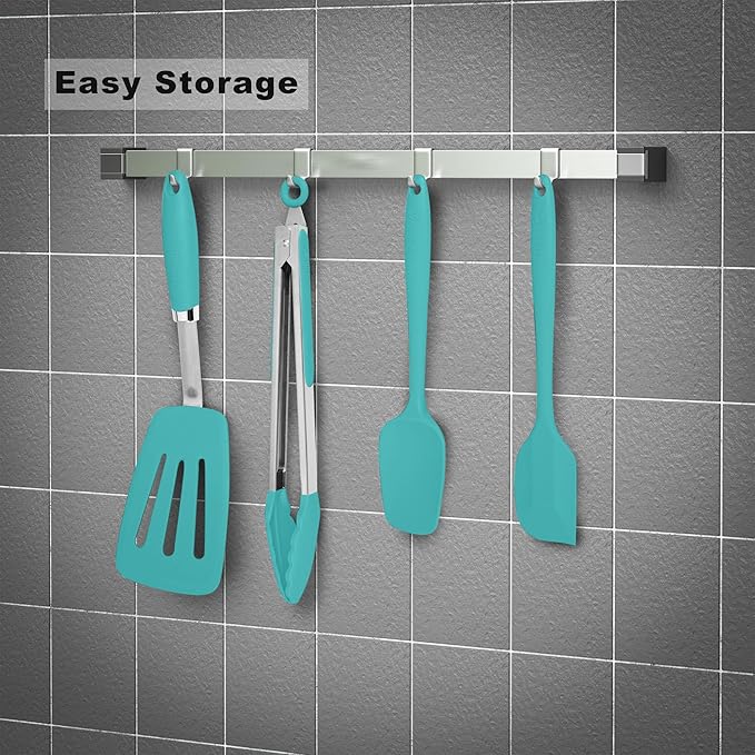 5-Piece Silicone Spatulas Set with Tongs, 446°F Heat Resistant, Aqua Sky