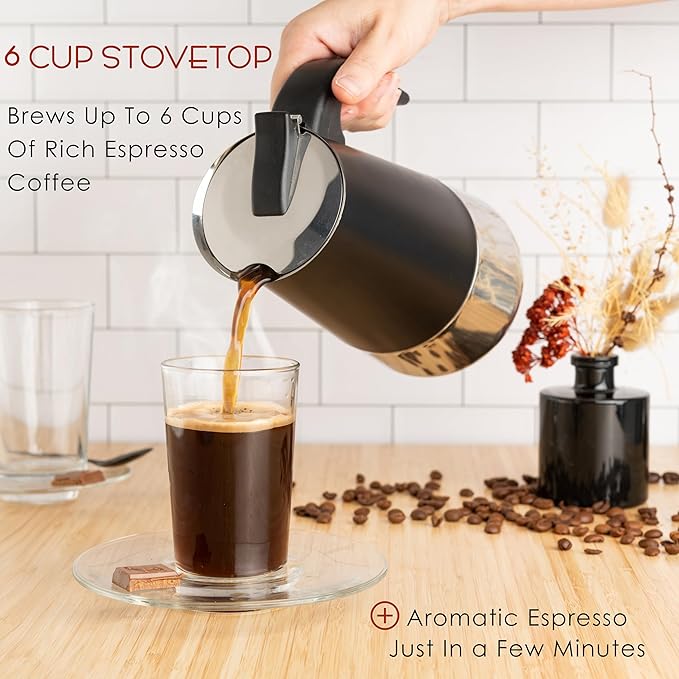 Mixpresso 6 Cup Greca Moka Pot, Stainless Steel Stovetop Espresso Maker