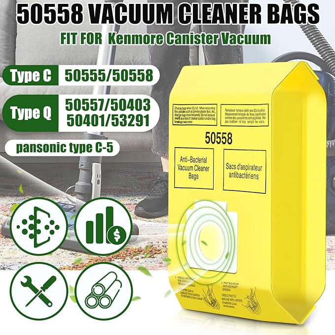 DTESL 30 Pack Vacuum Cleaner Bags Fit for Kenmore Canister Type C/Q 5055 50555 50557 50558 and Pana·sonic Type C-5 C-18, 200 Series, 400 Series, 600 Series, 700 Series, 800 Series (30 Pack)