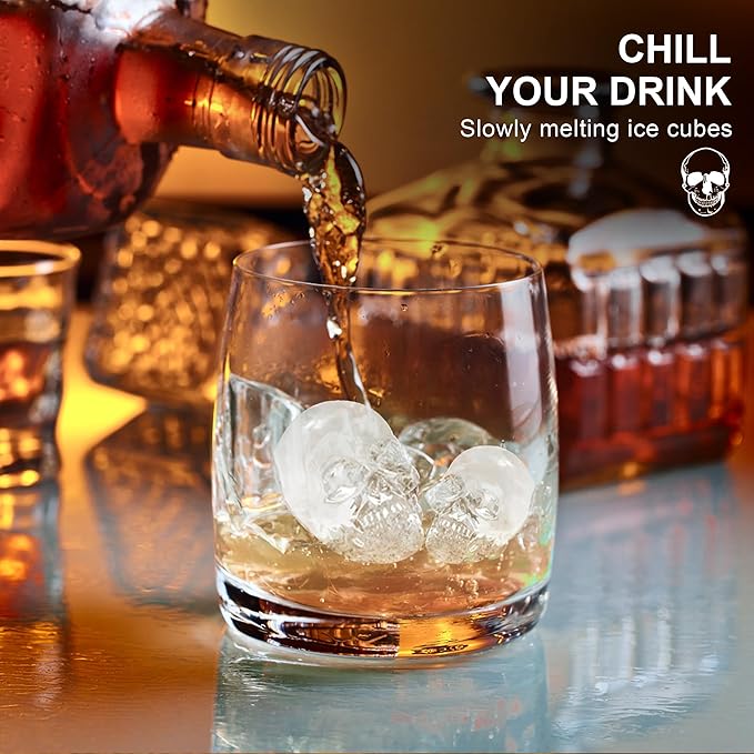 Attimal Ice Cube Tray Skull Shaped Silicone Ice Cube Molds Essential Bartender Accessory for Whiskey Cocktail Bourbon Lovers Eco Friendly Ice Cube Tray