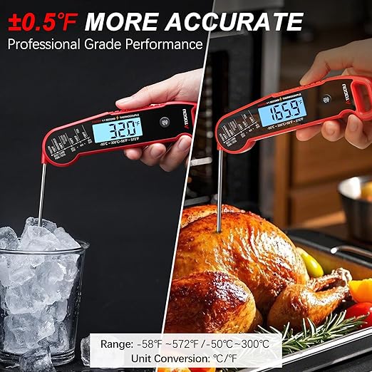 Atogou Professional Meat Thermometer Digital, <1 Sec Instant Read, Red
