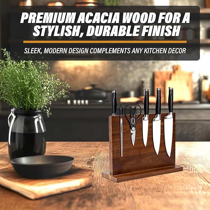 YelloIris Wooden Magnetic Knife Holder - Dual - Sided Stand with Enhanced Magnets for Multifunctional Kitchen Knife Storage - Stylish, Durable, and Strong (Knives Not Included) - 12" x 9" - 3.48 lbs