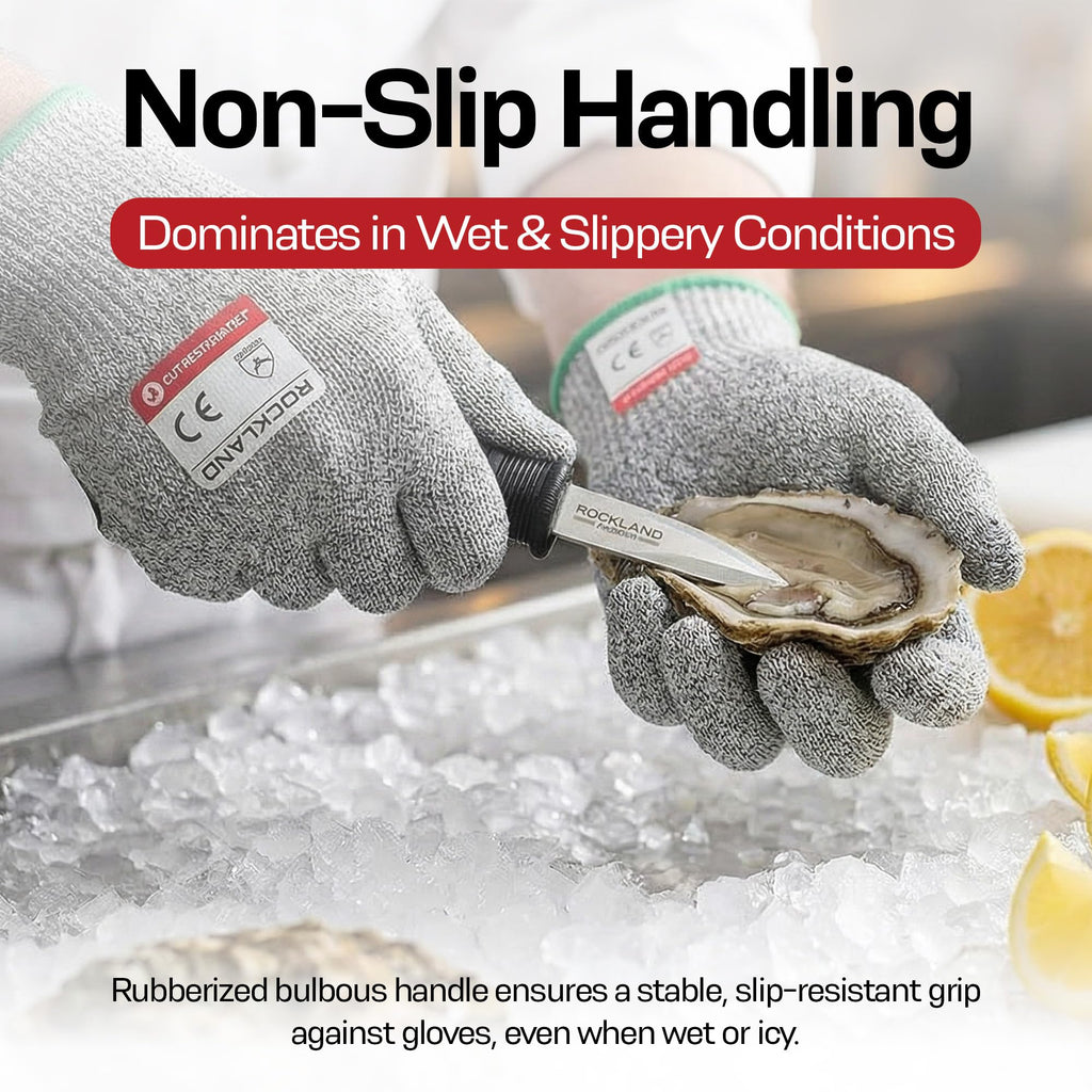 Rockland Guard Oyster Shucking Knife 4-Pack - 3.5” Heavy Duty 420 Stainless Steel Shucker Set for Clams & Shellfish - Non-Slip Ergonomic Handle Seafood Tools, Set of 4