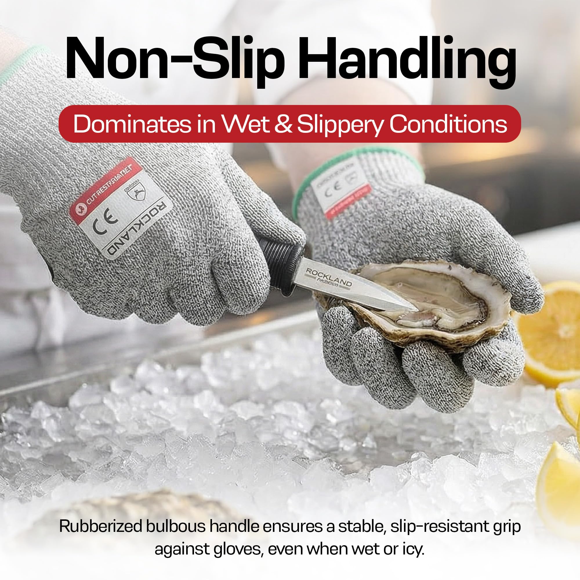 Rockland Guard Oyster Shucking Knife 4-Pack - 3.5” Heavy Duty 420 Stainless Steel Shucker Set for Clams & Shellfish - Non-Slip Ergonomic Handle Seafood Tools, Set of 4