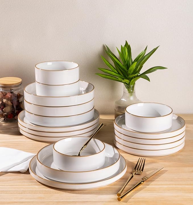 GBHOME Dinnerware Sets for 4, 16 Pieces Ceramic Plates and Bowls Set