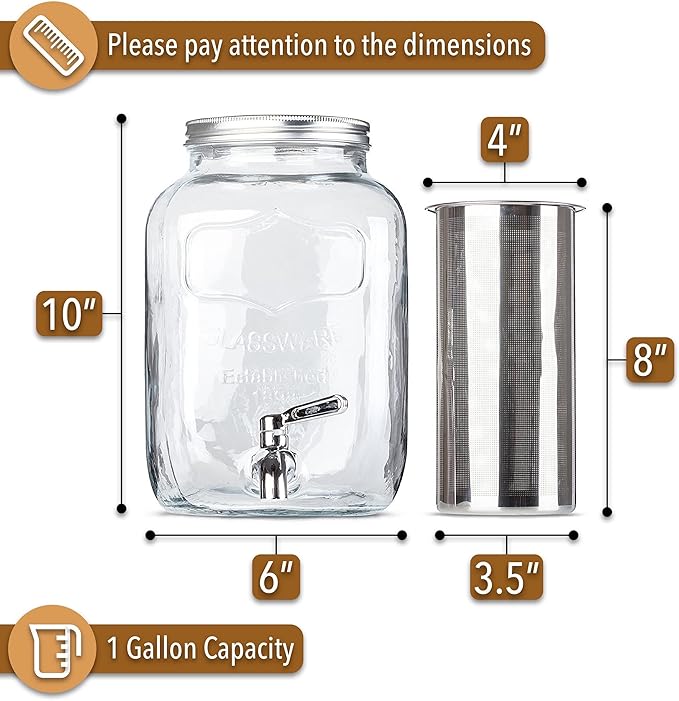 BTaT- 1 Gallon Cold Brew Coffee Maker, Thick Glass Pitcher