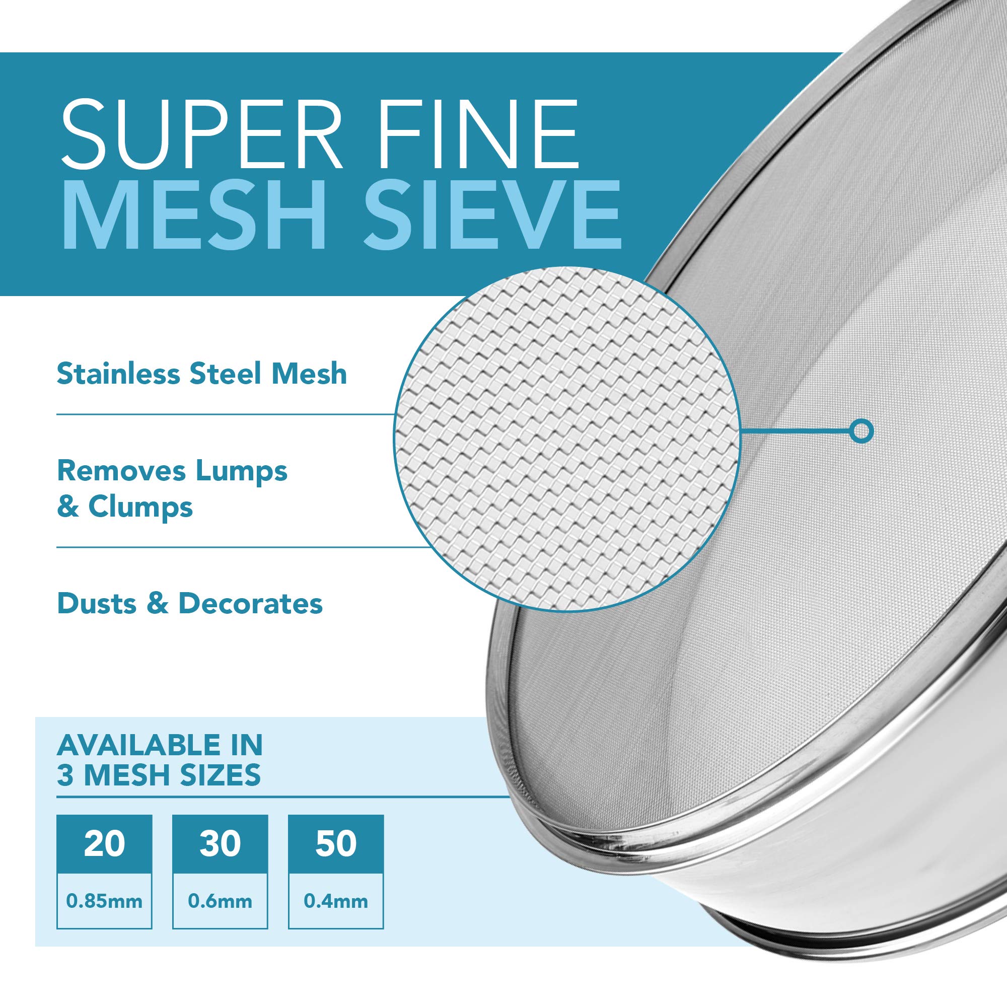 Vollum Stainless Steel Flour Sifter Fine Mesh Baking Sieve 9.5"