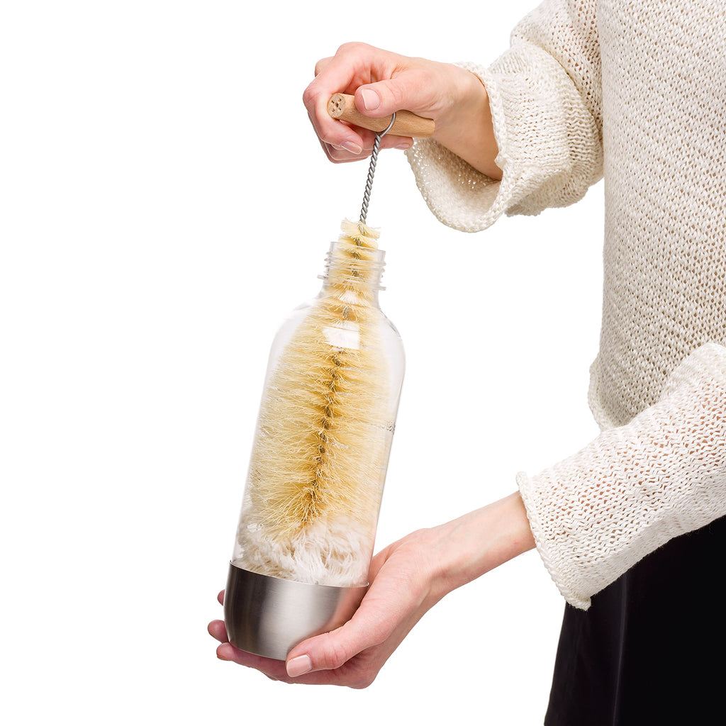 Redecker Tampico Fiber and Wool Soda Stream Bottle Brush with Beechwood Handle, Unique Teardrop Shape Easily Cleans Bottles, Jars and Specialty Glassware, 12-inches, Made in Germany