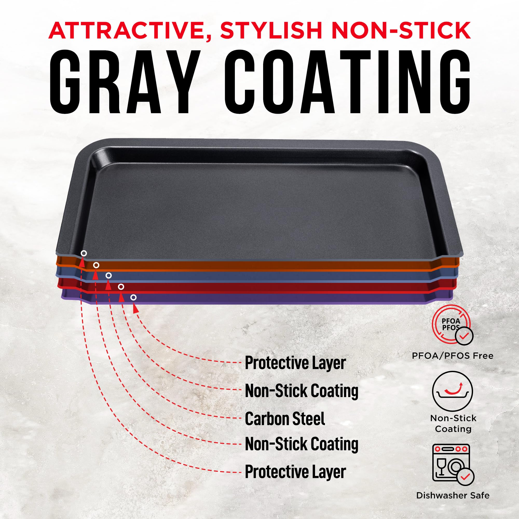 3 Piece Set Nonstick Carbon Steel Oven Bakeware -Professional Quality Kitchen Cooking Baking Trays -PFOA, PFOS, PTFE-Free Small, Medium & Large Baking Sheet Pans