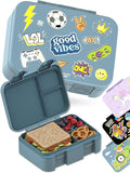 BEARFOOT Kids Lunch Box with Compartments – Compact & Lightweight | Leak-Proof, BPA-Free, Dishwasher Safe | Hand-Drawn Design for Preschool, School, Travel (Sticker Blue, 2.75 Cups)