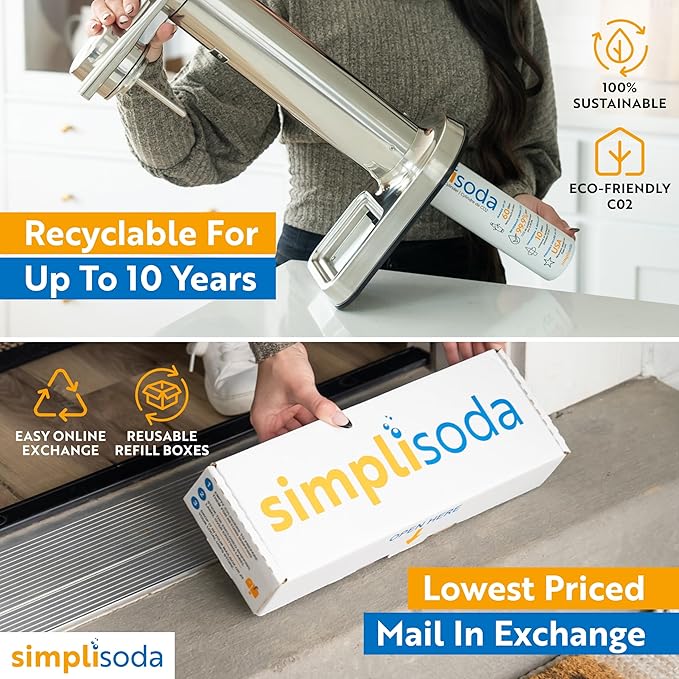 Simpli Soda 60L CO2 Canister Cylinders - Compatible w/Sodastream BLUE Screw-In Only, Ninja Thirsti, Philips, and More - Threaded Style Soda Streaming Machine CO2 Tanks Gas Refill, | 14.5 oz, 1 Pack