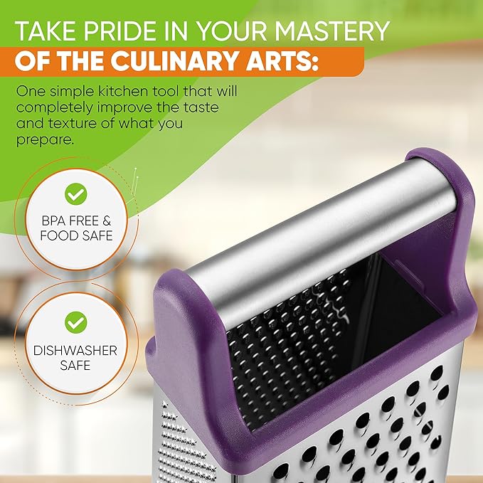 Spring Chef Stainless Steel XL Cheese Grater for Kitchen, Purple