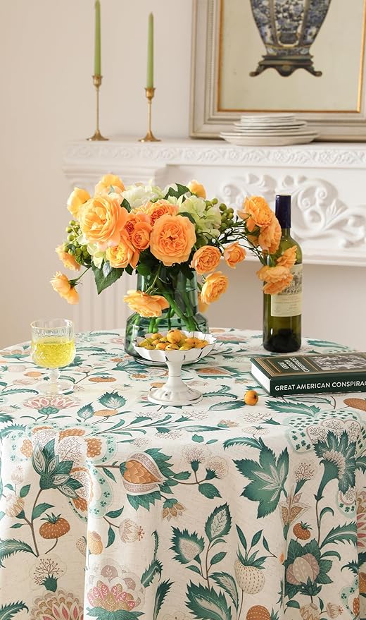 patdrea Vintage French Linen Tablecloth,Round,Diameter 67"-Tree Life
