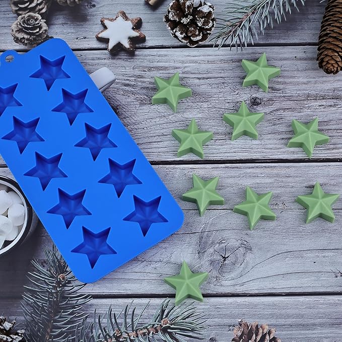 EDUEE Silicone Star Candy Molds - 3pcs for Baking, Ice Cube, Resin, Soap, Jelly (Star Size 1.93in)