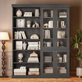 ivaniti 70.8" Tall Farmhouse Bookshelf with Glass Doors, Modular Bookcase with 6-Tier Adjustable Shelves, Large Storage Cabinet for Kitchen, Living Room, Black, Set of 2