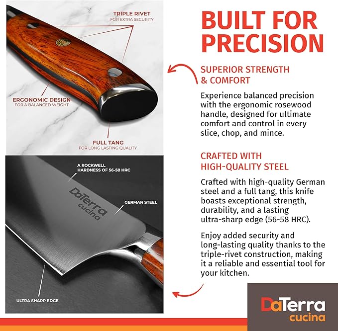 DaTerra Cucina - 8'' German Steel Chef Knife with Ergonomic Rosewood Handle