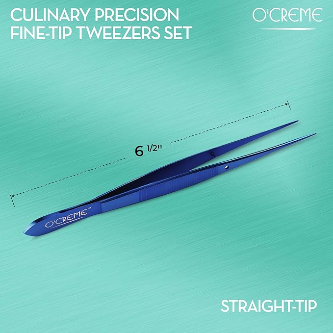 O'Creme Kitchen Tweezers Tongs Stainless Steel Fine Tip Blue
