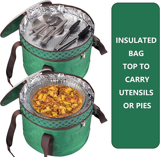 Tmrioplep 12 Inch Cake carrier Container with Lid and Handles Includes Insulated Bag for Safe Transportation of Buttercream Doesn't Melt Easy for Cakes, Pies and Cupcakes (Green)