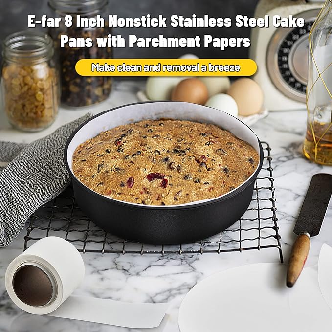 E-far 8 Inch Cake Pans, 3PCS Nonstick Small Cake Pans with Parchment Paper